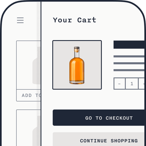 Symbolic illustration, showing a cart with an alcoholic beverage on an e-commerce site.