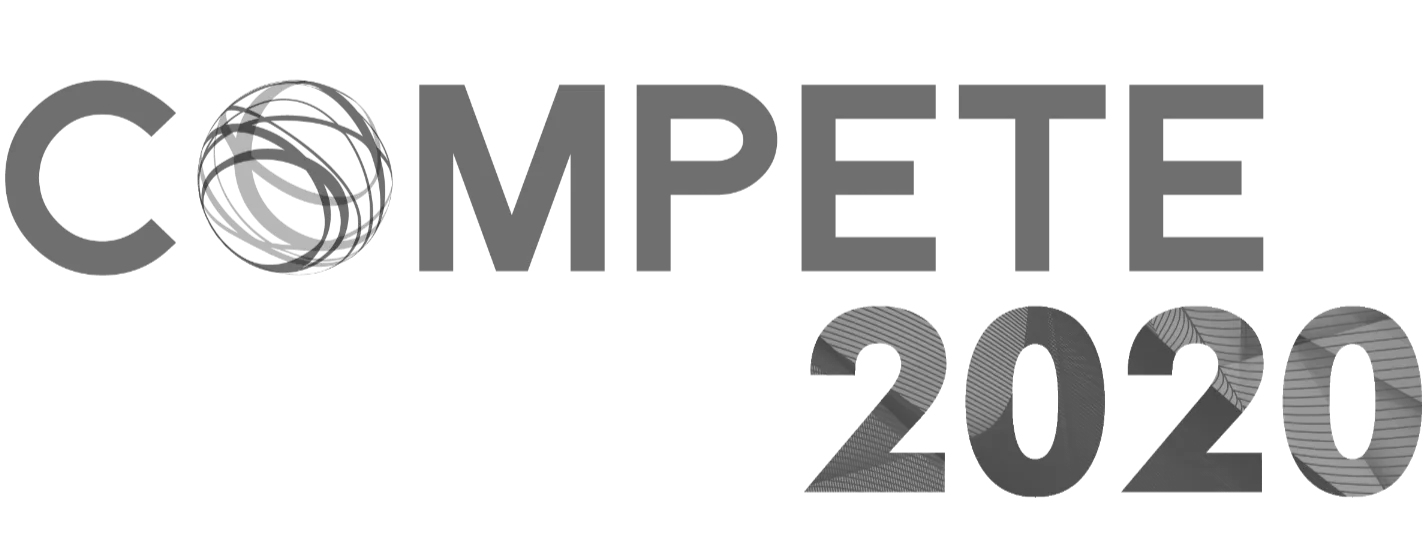 Logotipo do COMPETE 2020 com um globo estilizado integrando a letra O.