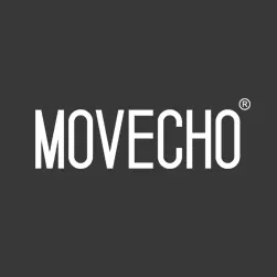 Logotipo da marca MOVECHO com fundo cinza escuro.