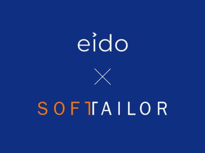 Die Logos von eido und SOFTTAILOR auf blauem Hintergrund