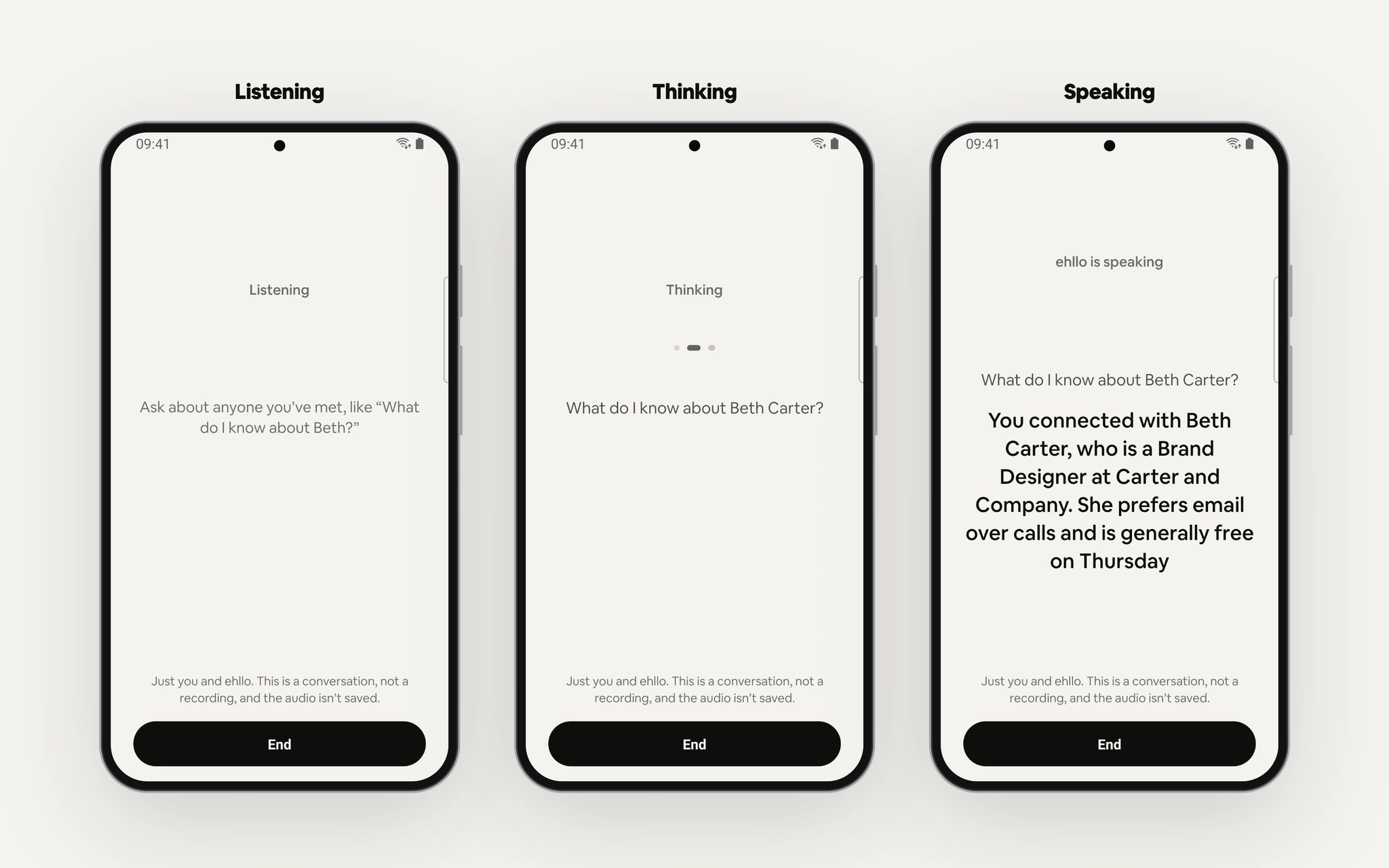 ehllo voice capture and relationship memory experience