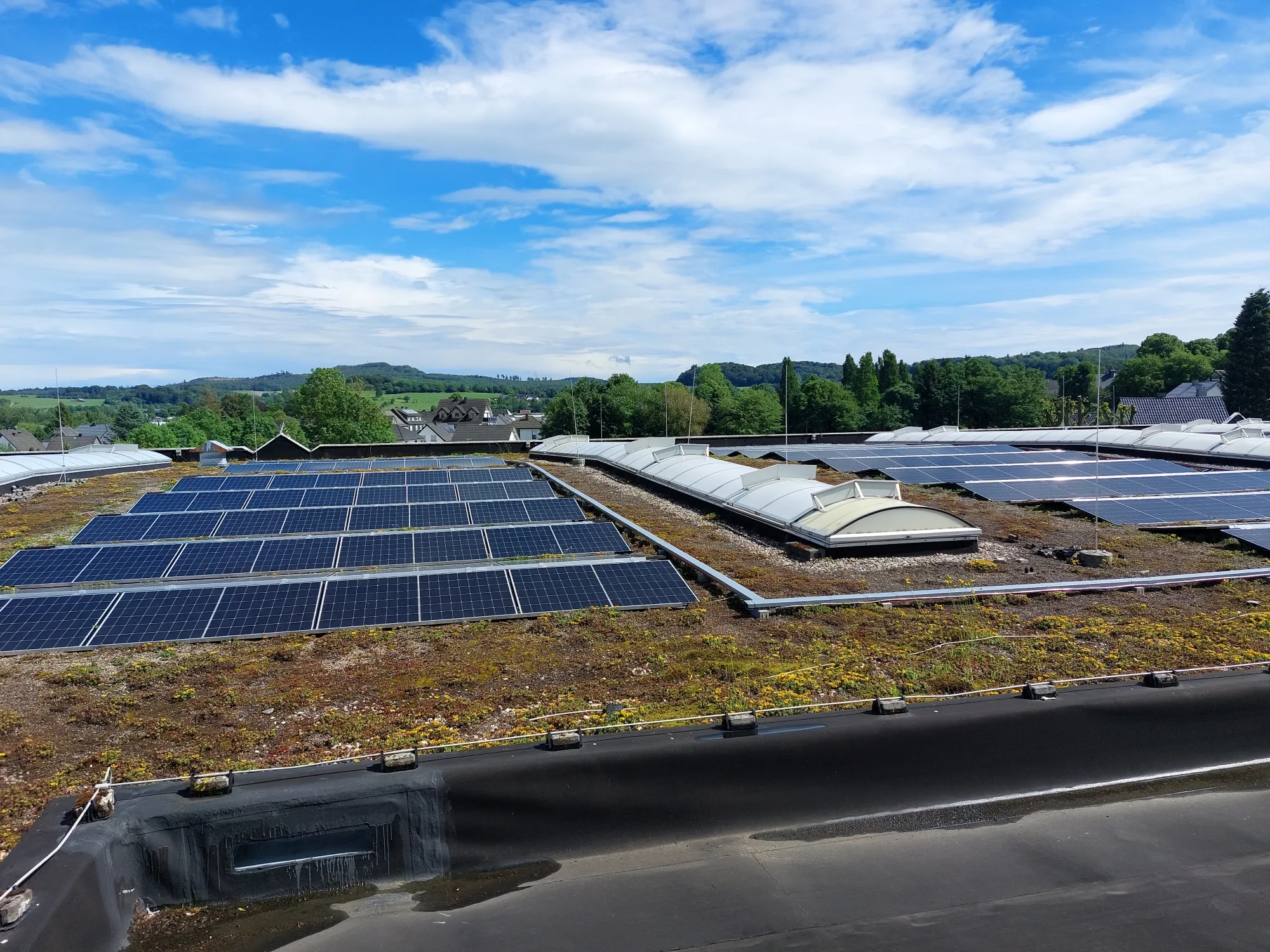 168-kWp-PV-Dachanlage auf einem Gründach in Brilon