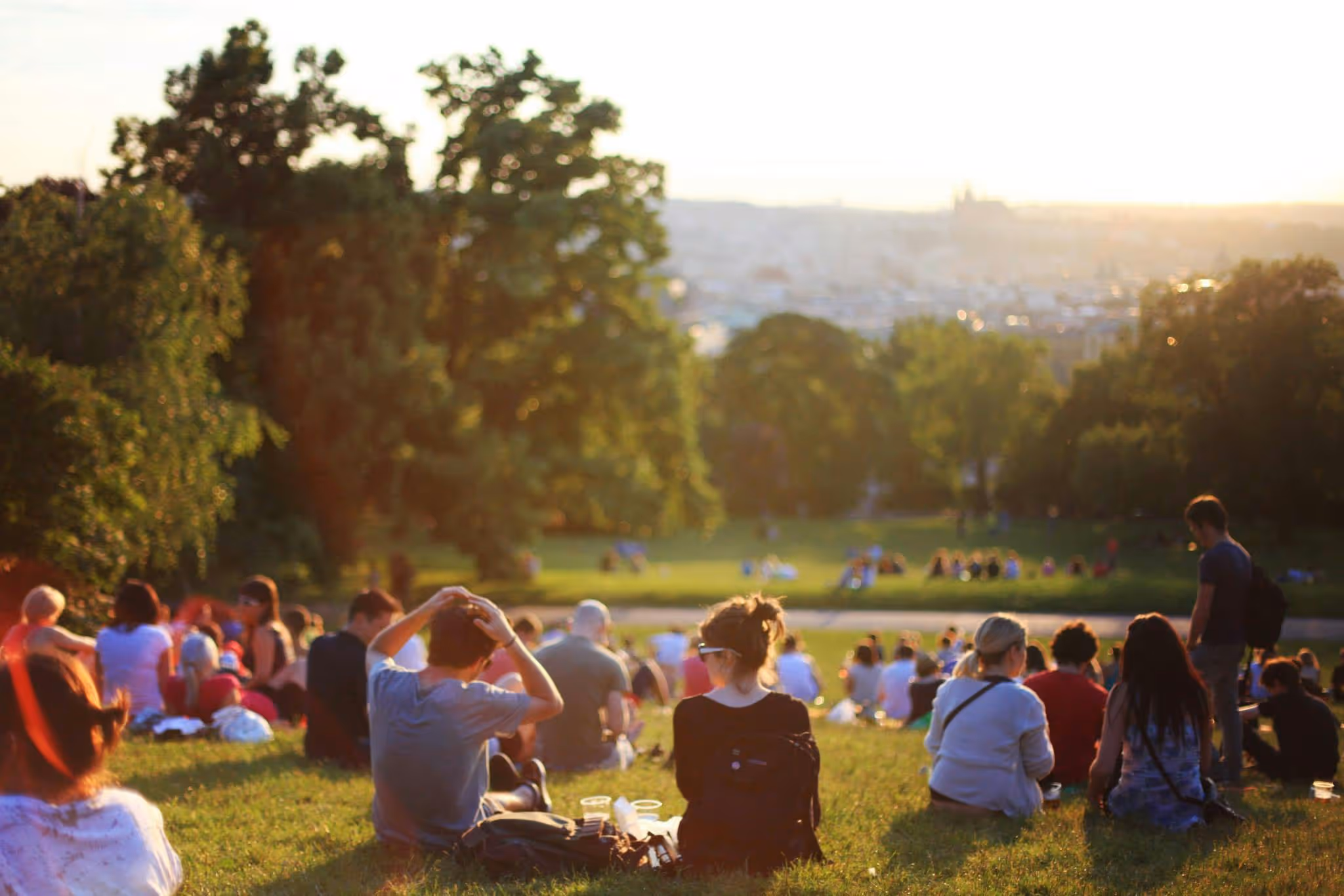 Crowd enjoying a nice day at the park