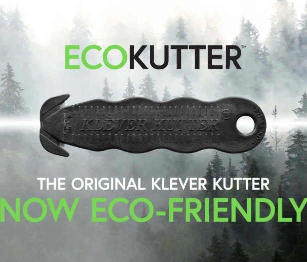 Black Klever Kutter tool with green and black text stating it is now eco-friendly.