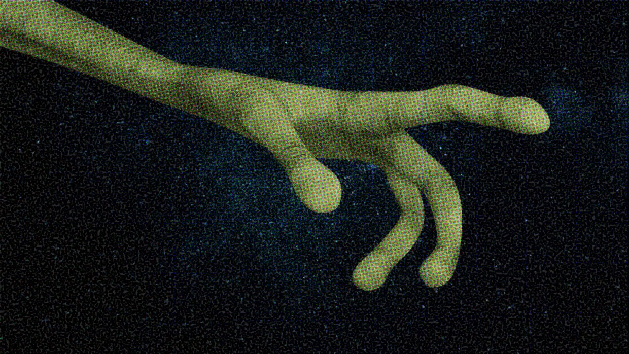 An alien hand reaches toward you - perhaps to touch, or perhaps just to tempt.