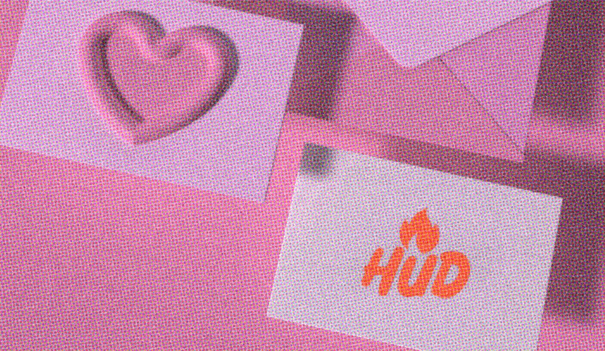 The HUD logo in bold orange stands out on a piece of pink stationery. 