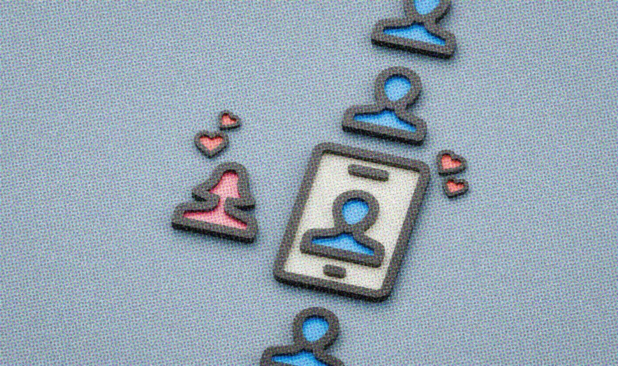 Astylised illustration of a female head viewing male dating app profiles, one after the other. What makes one stand out? The image is ambigious, like the profiles she's viewing.