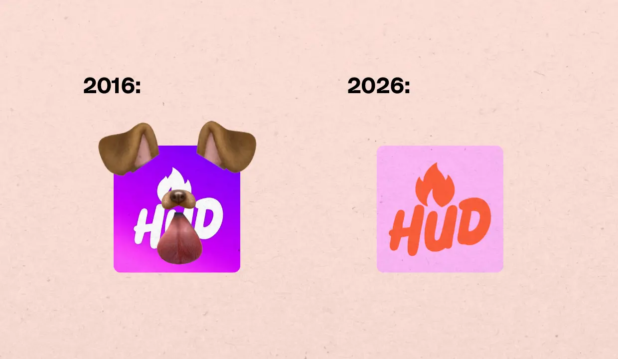 The HUD App logo - 2016 version, complete with dog-ears filter, and the current 2026 version.