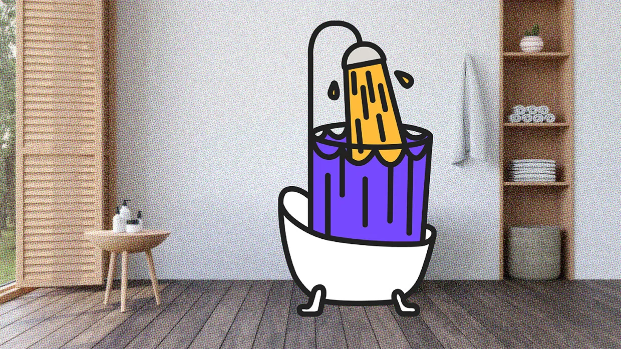 HUD App - Bathroom photo with shower illustration on top - fetish 101 golden showers