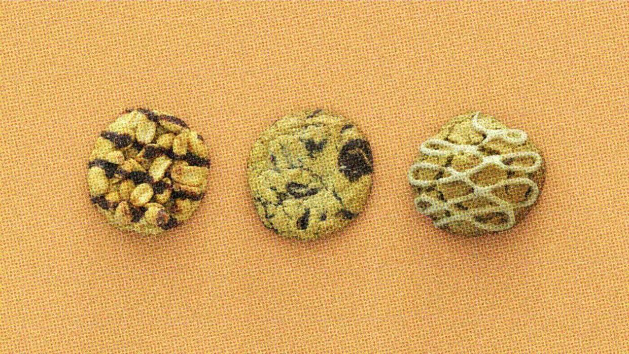 Three cookies, all looking delicious, wait to be eaten... Or shared.