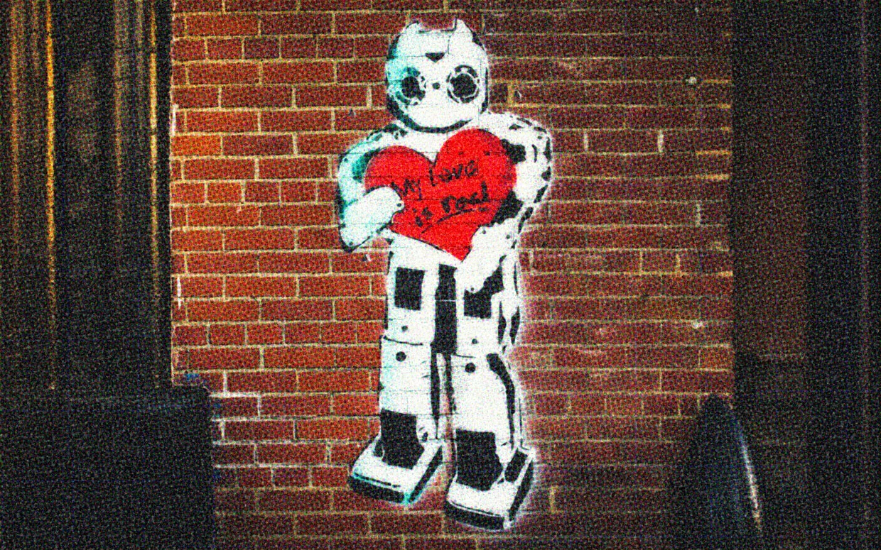 HUD App - Robot graffiti - Stop using AI and pretending its original