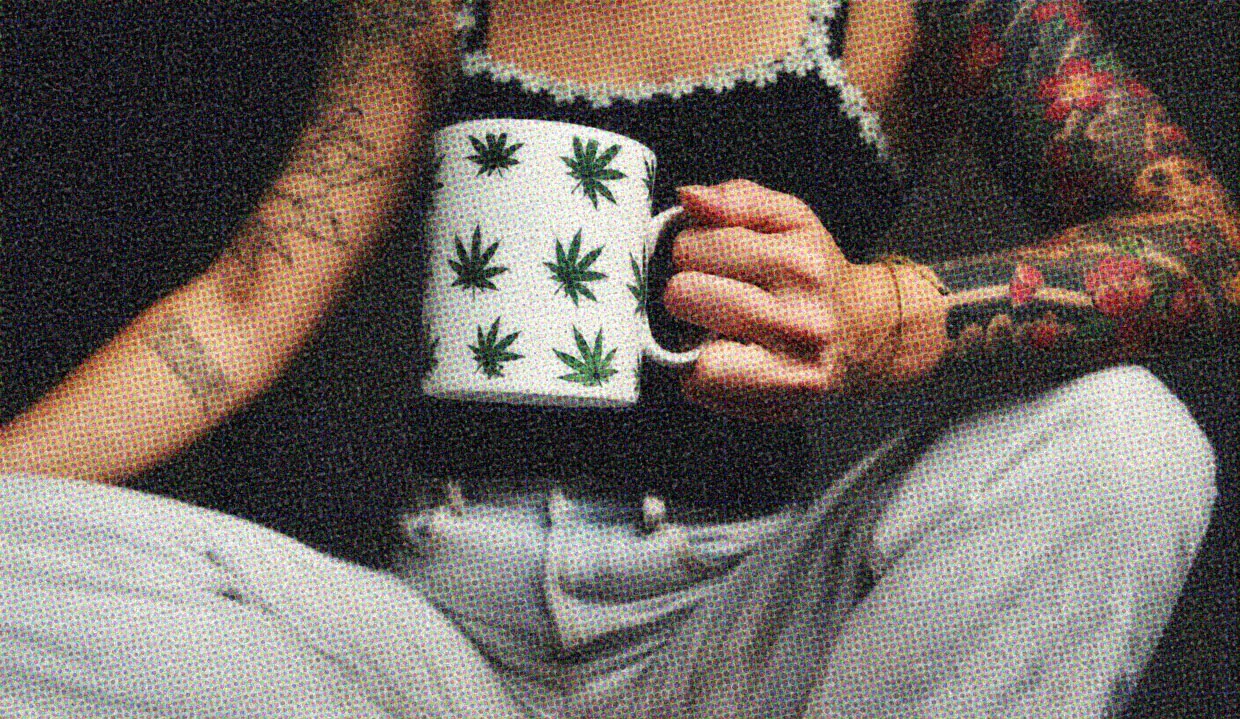 HUD App - Woman with tattoos holding coffee mug - Sex and cannabis