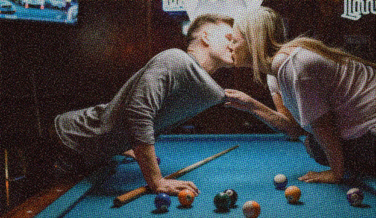HUD App - People kissing over pool table - Why does kissing feel good