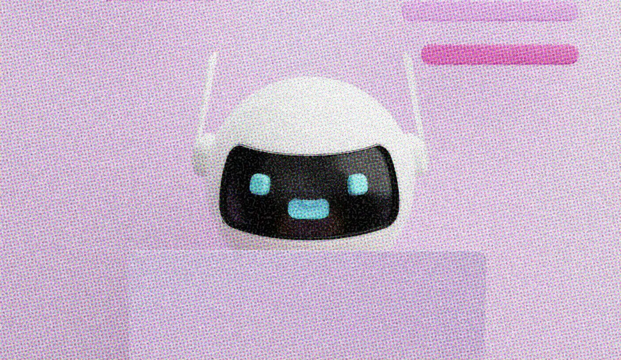 HUD App - Toy robot on pink background - Is AI your therapist