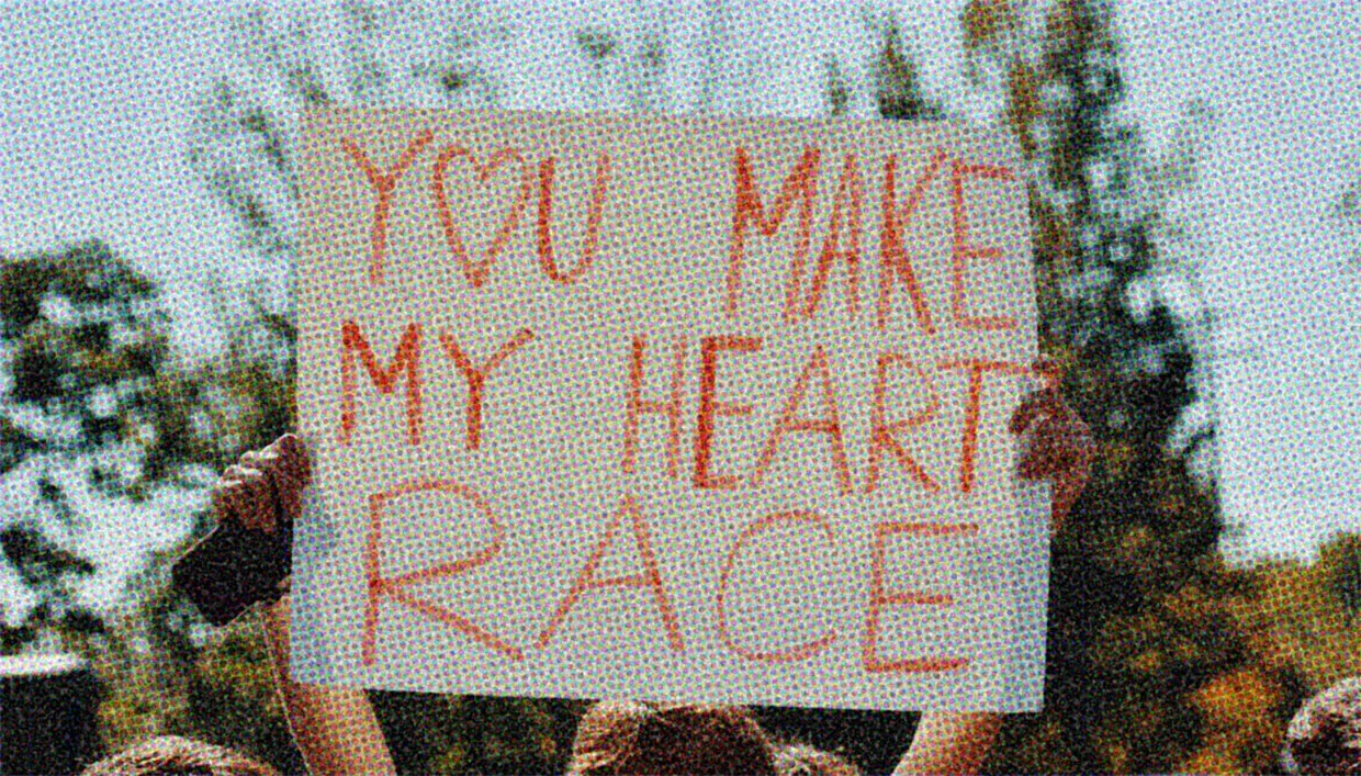 HUD App - Sign saying you make my heart race - Sex and the olympics