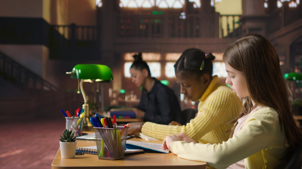 Year 10 student studying in a library researching vce english language and subject selection options ahead of VCE — Excel Education Melbourne