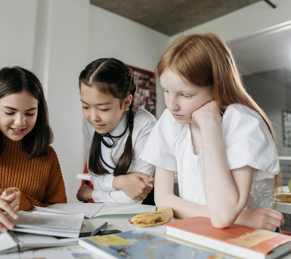 Secondary students studying VCE English Language with guided tutoring support