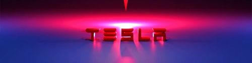 A colorful digital Tesla logo floating in cyberspace.