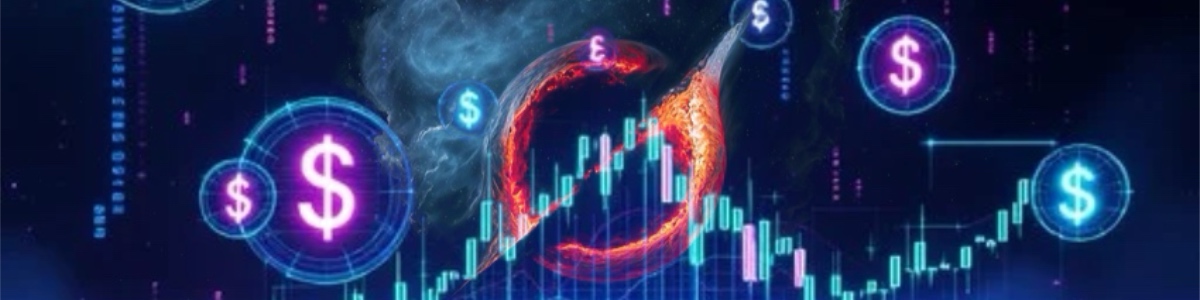 A logo of Grok with a stock chart back drop.