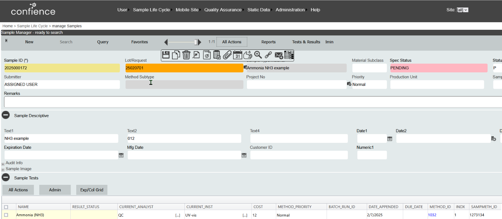 Confience eLIMS Chain-of-Custody, Imagen