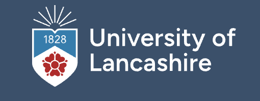University of Lancashire logo with a shield featuring 1828 and a red rose emblem.