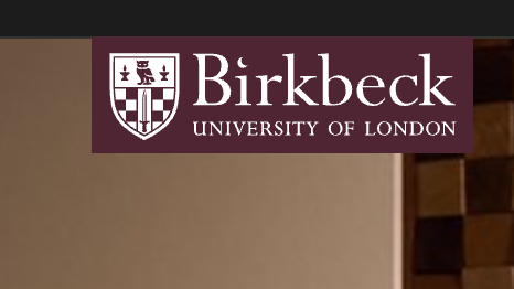 Birkbeck University of London logo with shield emblem on maroon background.