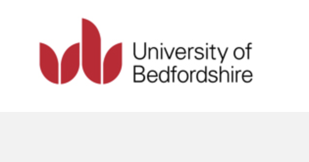 University of Bedfordshire logo with red abstract petal shapes.