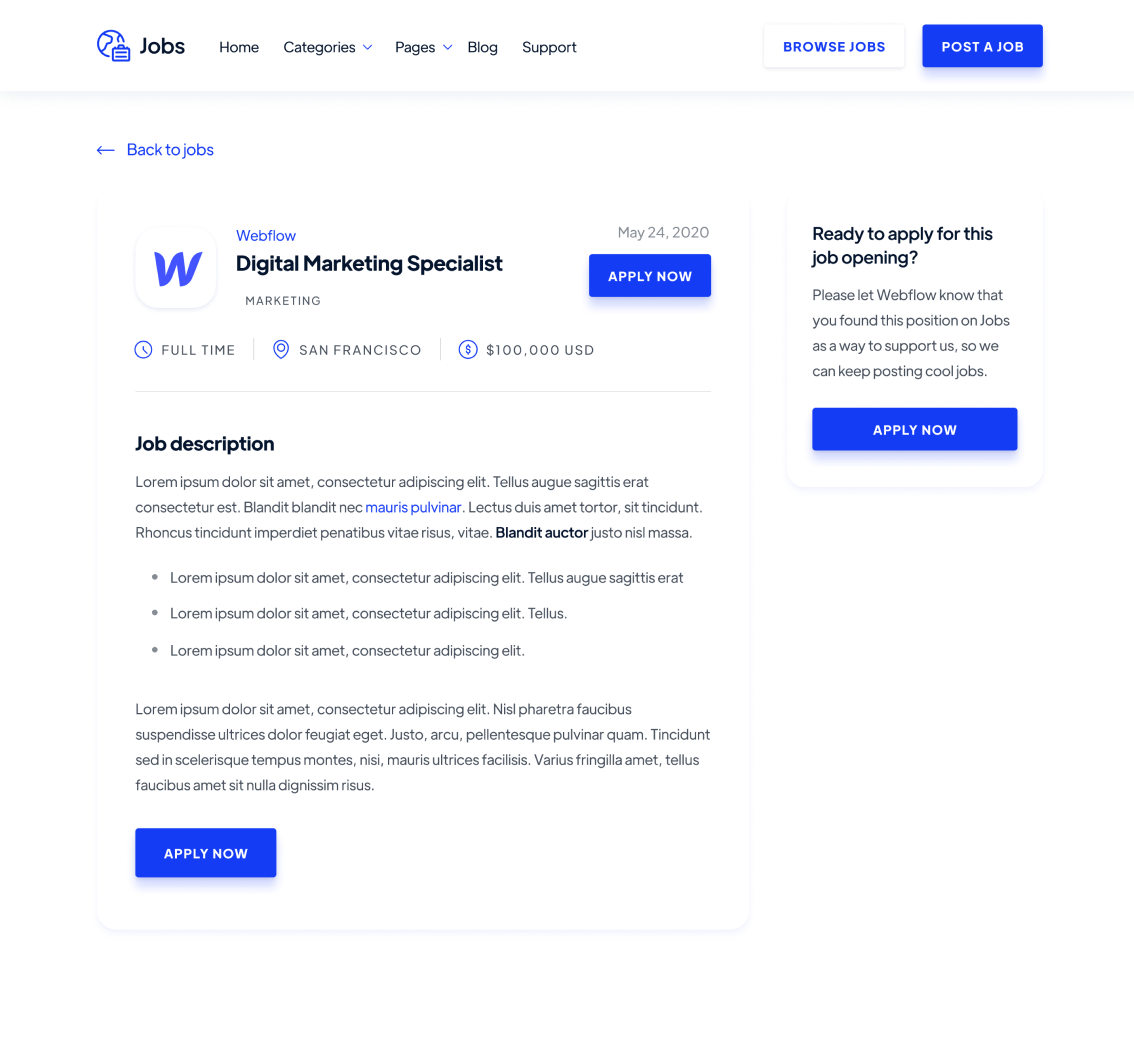Single Jobs - Jobs Webflow Template