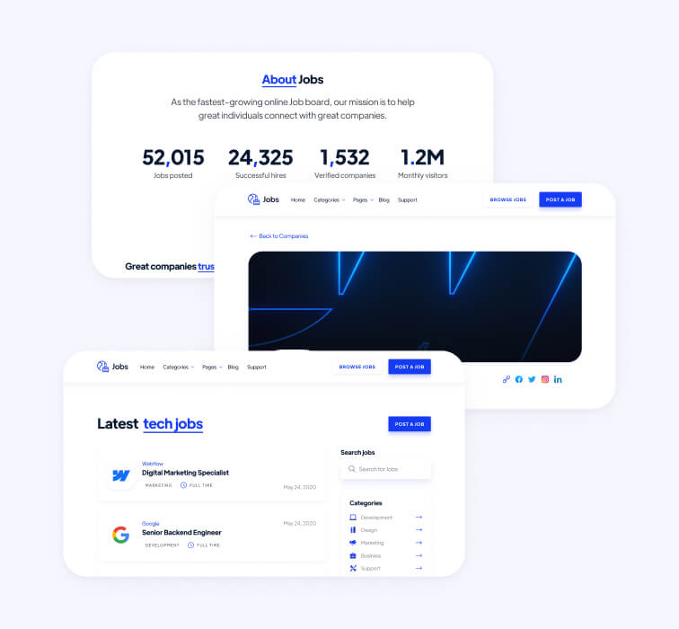 Sections Included - Jobs Webflow Template