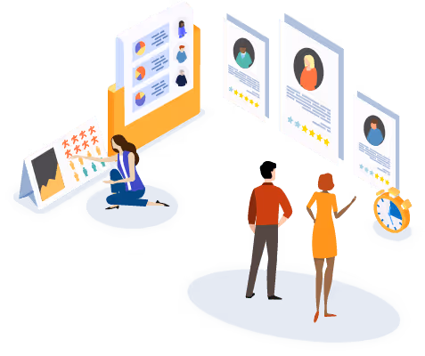 HR team reviewing talent profiles, charts, and performance data to support hiring and evaluation decisions