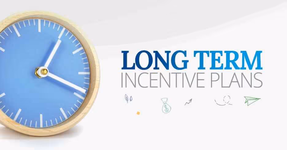 Clock beside “Long Term Incentive Plans” text, symbolizing strategic long-term rewards and performance-based compensation