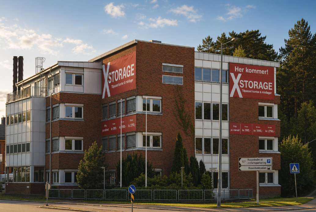 Fasaden til Xstorage Rosenholm i Rosenholmveien 7