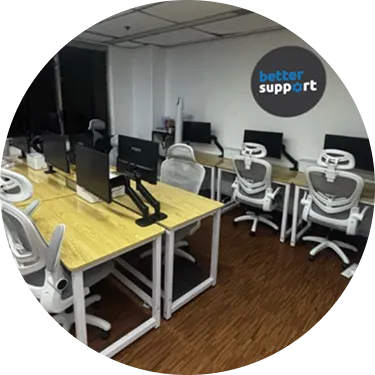 Circular photo showing what appears to be a medical or laboratory workspace with equipment