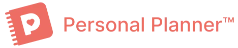 Personal Planner logo with red "P" icon and text on dark background