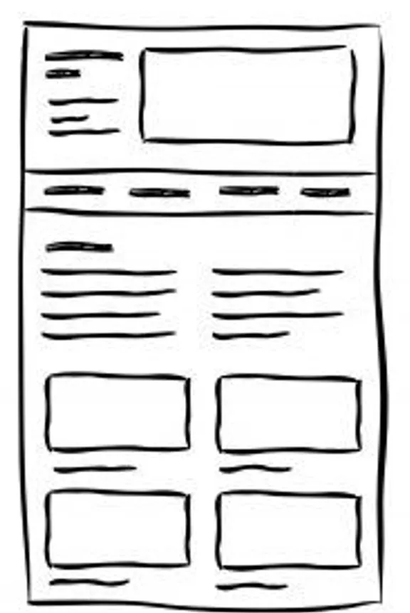 The image shows a sketch for a website. 