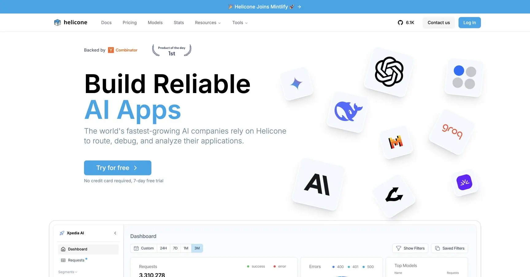 Helicone AI observability homepage