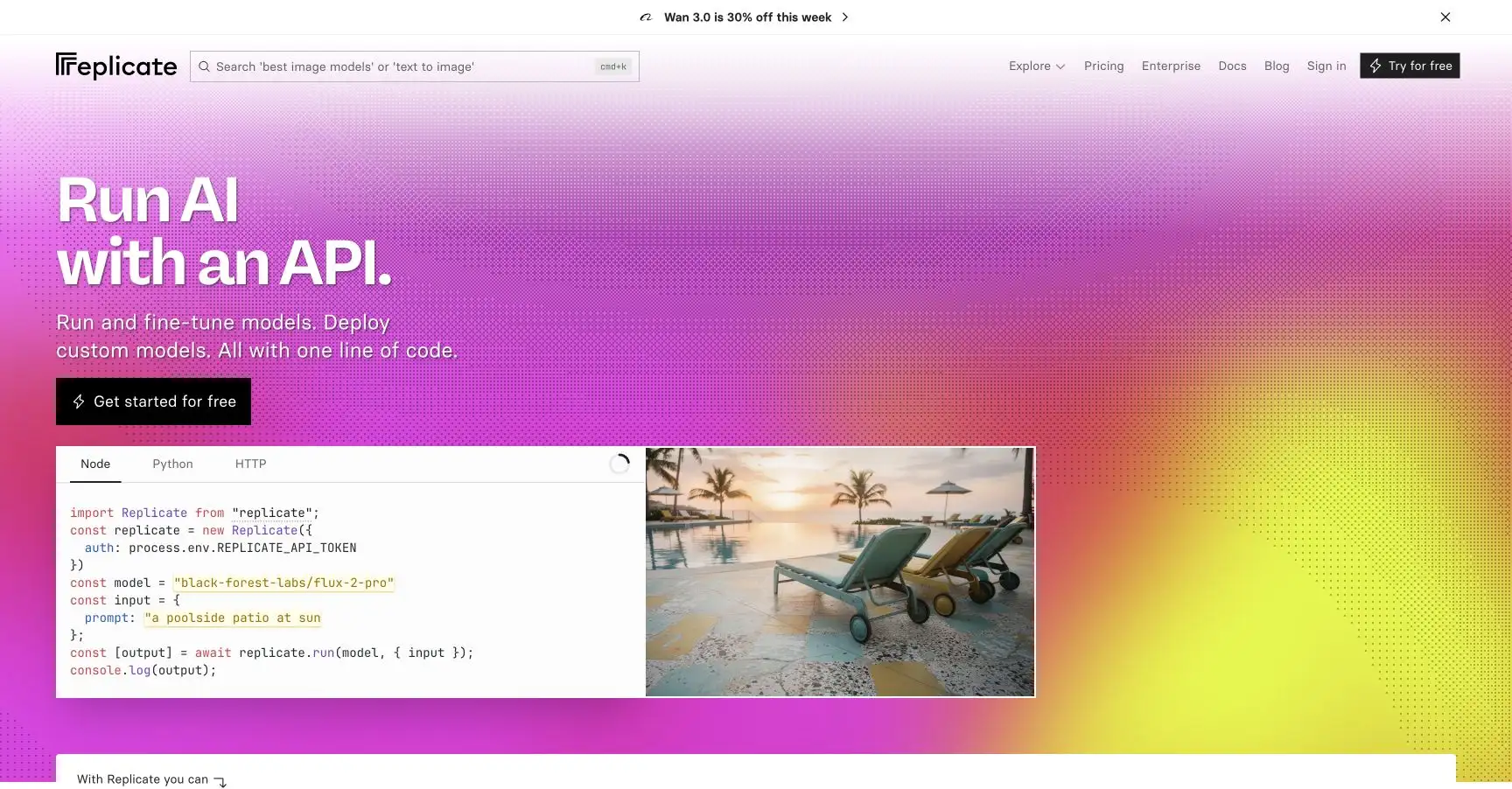 Replicate model platform homepage