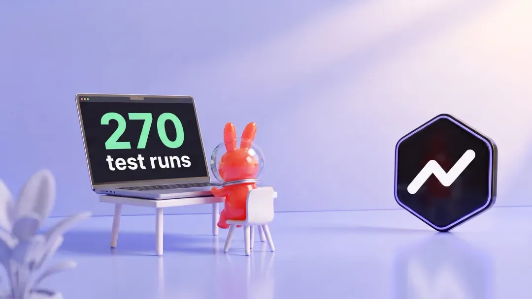 MiniMax M3.1 Flash alternatives on AI/ML API: an astronaut bunny at a laptop showing 270 test runs, next to the AI/ML API logo