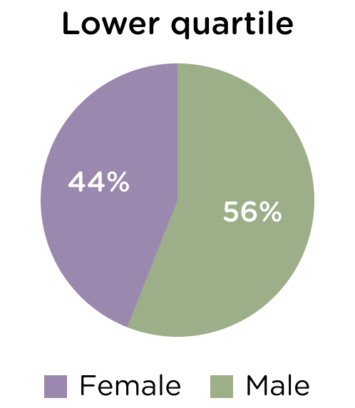 Lower quartile, female 44%, male 56%