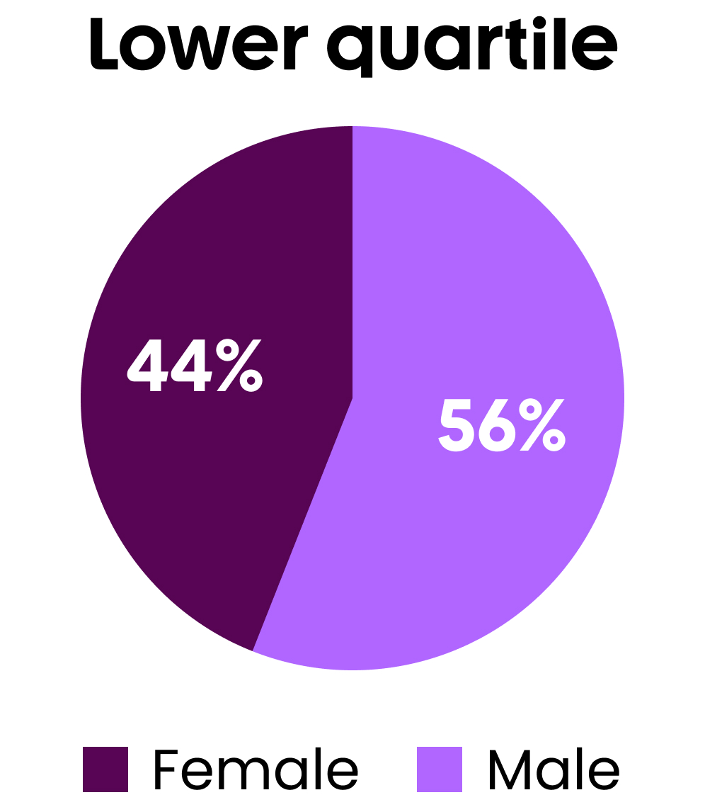 Lower quartile, female 44%, male 56%