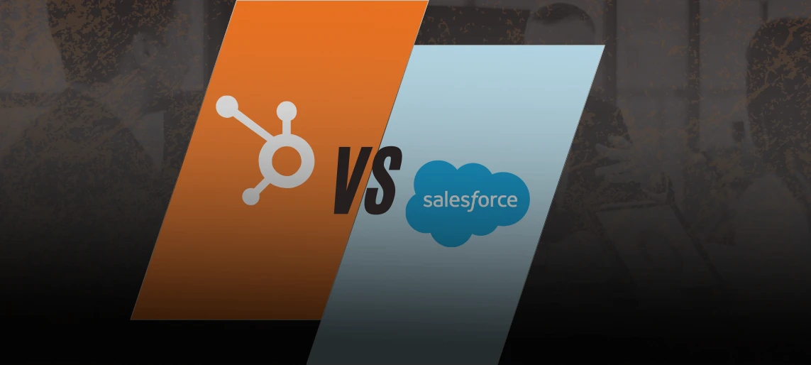 HubSpot and Salesforce logos in a side-by-side comparison graphic with a VS divider.
