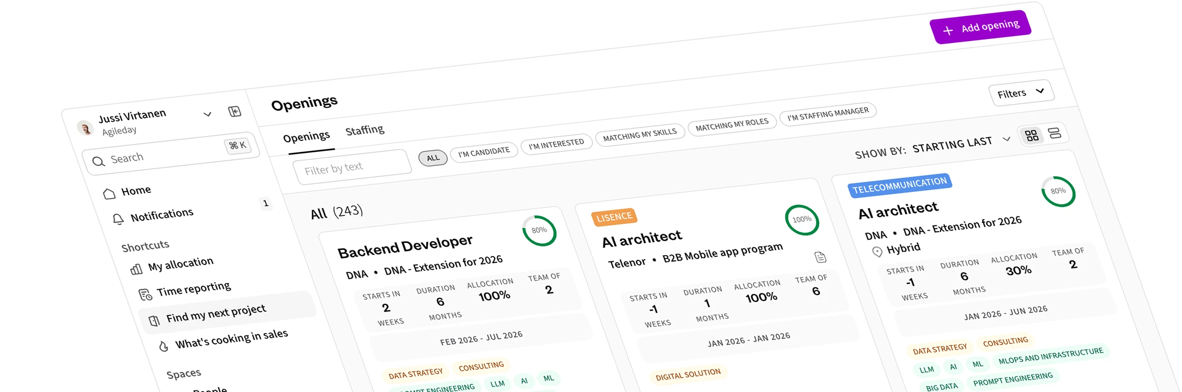 Agileday UI screenshot