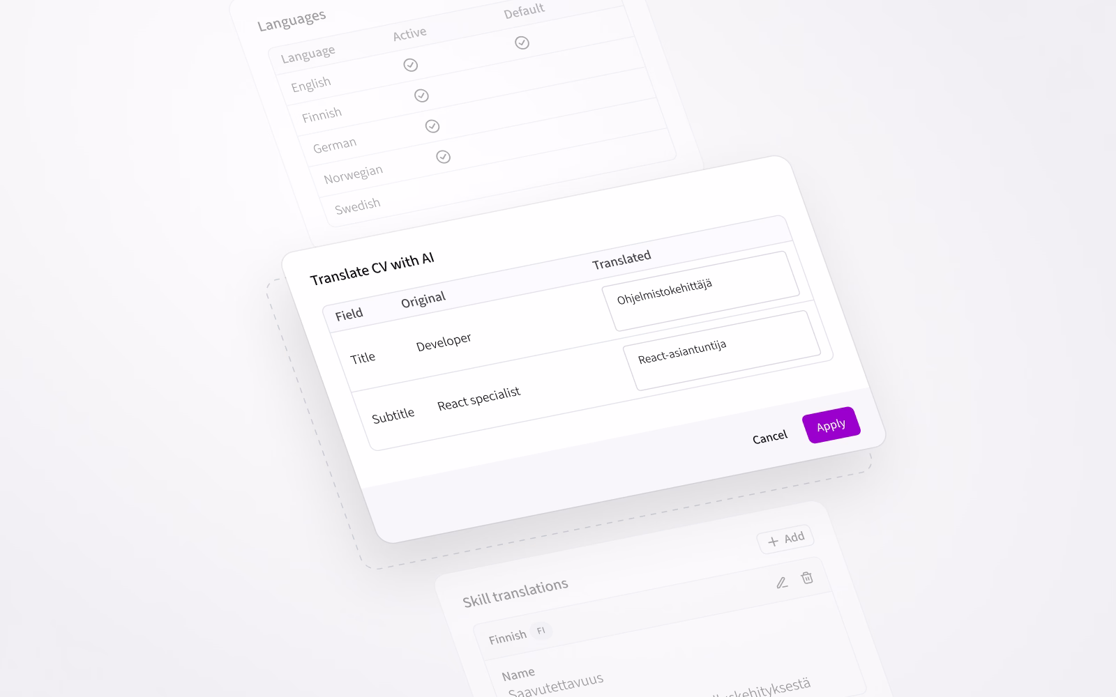 Translate CVs with AI, define languages and translate skills.