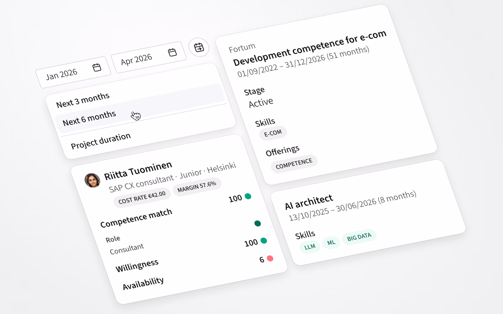 In the allocation table, you can now choose the desired date range and view more details in hover cards for projects, openings and employees.