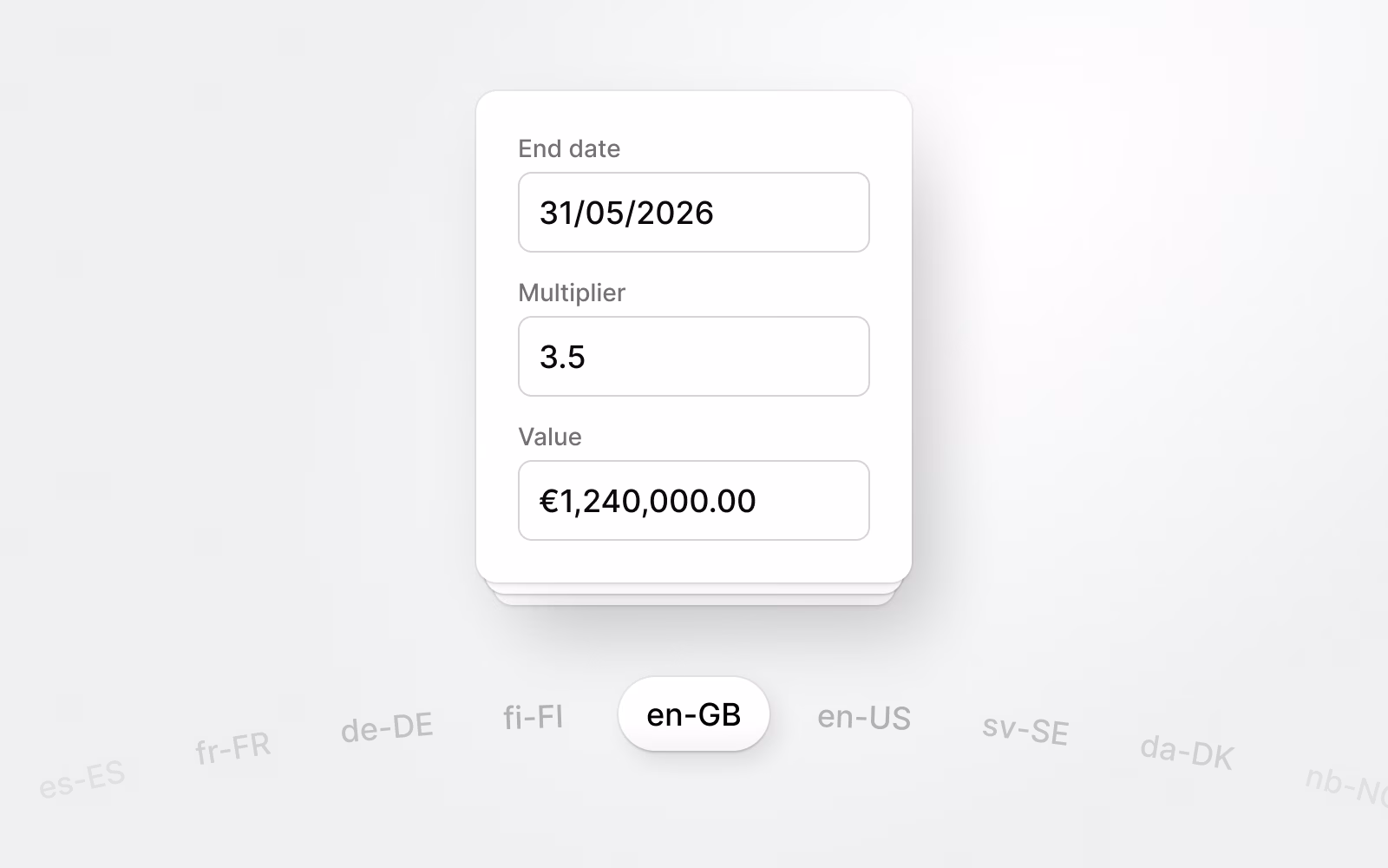 Numbers, including dates and currencies, are shown in the user's locale.