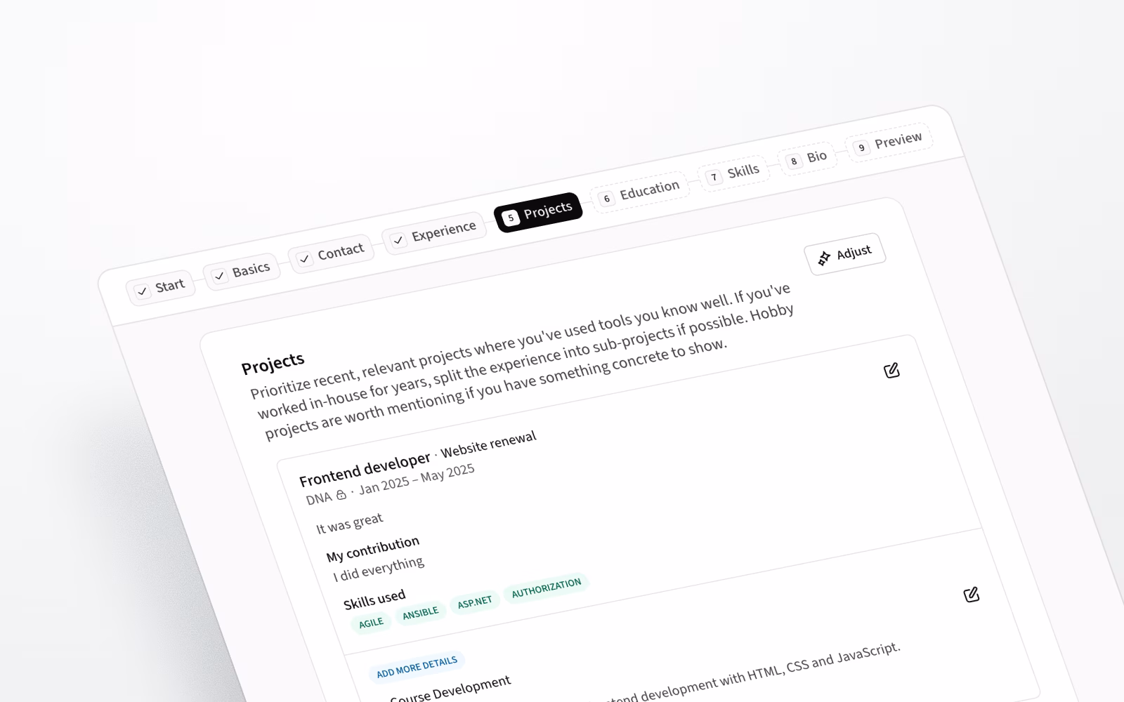 A stepped profile updater wizard to keep your profile up to date
