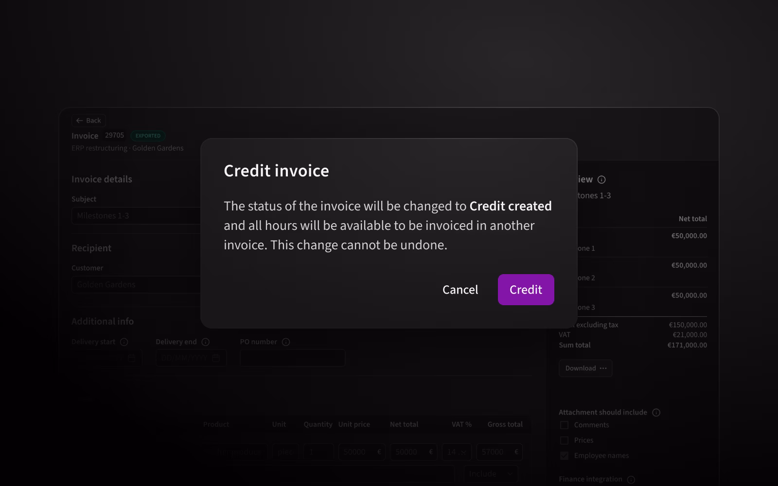 Invoicing now includes a dedicated lifecycle for credit invoices.