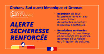 Sécheresse : les bassins du Chéran, du sud ouest lémanique et des Dranses passent en alerte renforcée