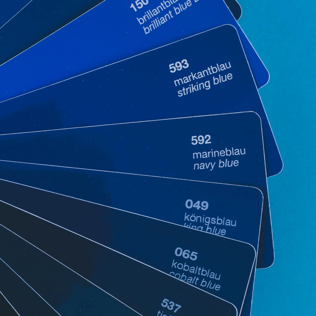 a close up of a set of blue business cards
