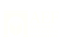 A white logo of the Alhambra Educational Foundation with a book under a bridge to the left.